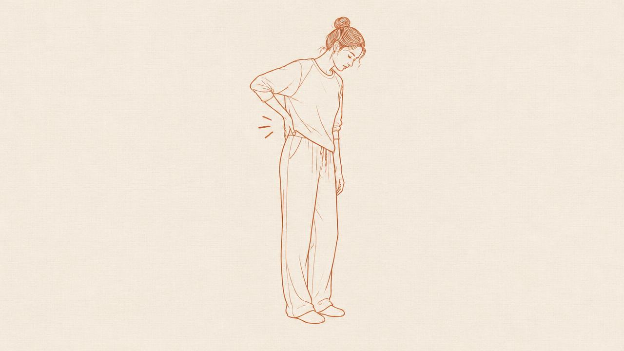 Line drawing of a figure resting in child's pose beside a figure doing the cat-cow stretch on a mat